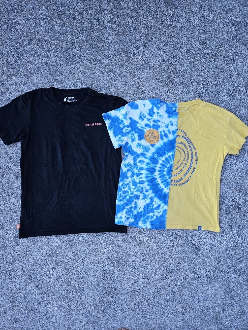 Lot of 2 Dutch Bros Coffee T-Shirts Blue Black Yellow Womens Size Medium